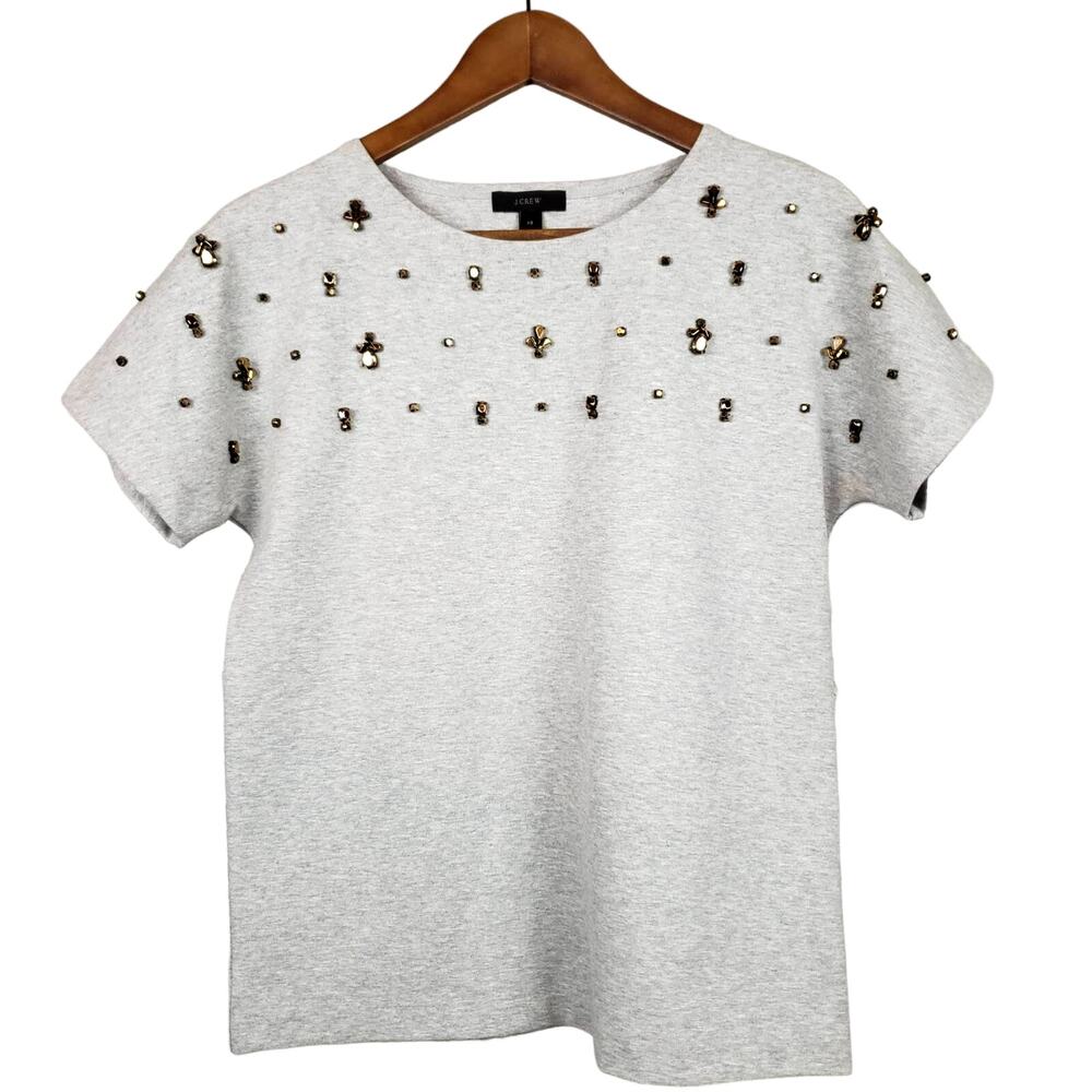 J Crew Jenna Lyons Era Jeweled Heavy Tee Top Shirt Cap Sleeve Casual - XS